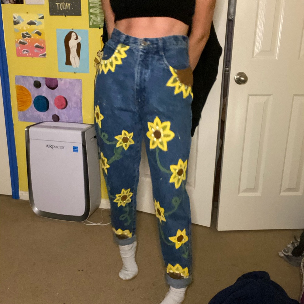 Hand Painted Sunflower Jeans